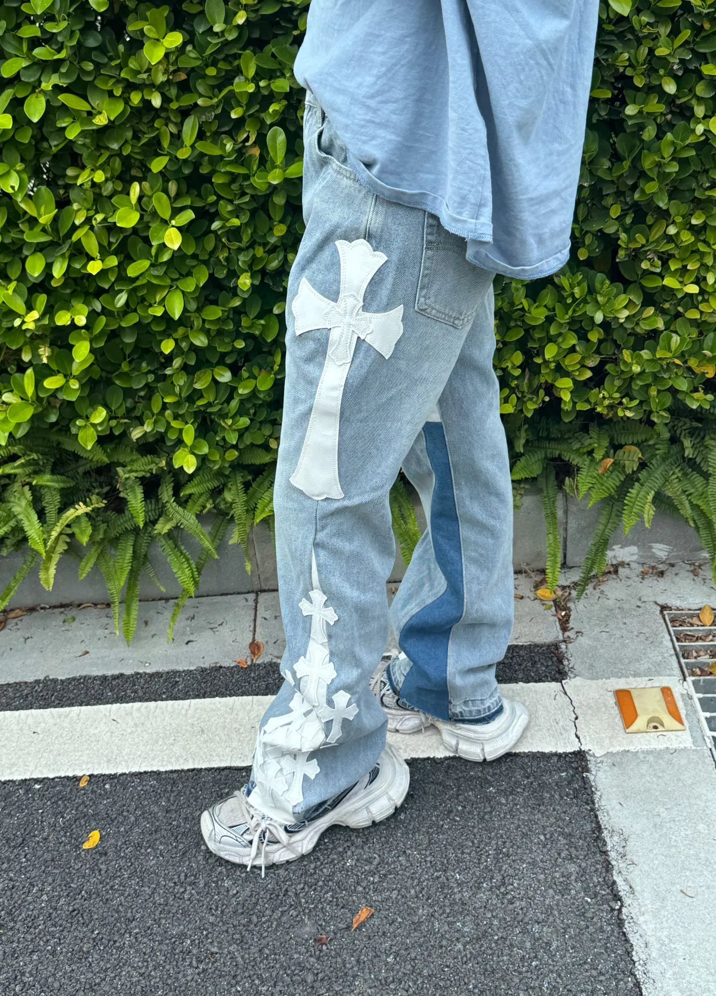 -Size upper body P290💰G296 GALLERY DEPT. Cropped leather stitched cross loose washed flared jeans Size: S-XXL (corresponding to 28 30 32 34 36)